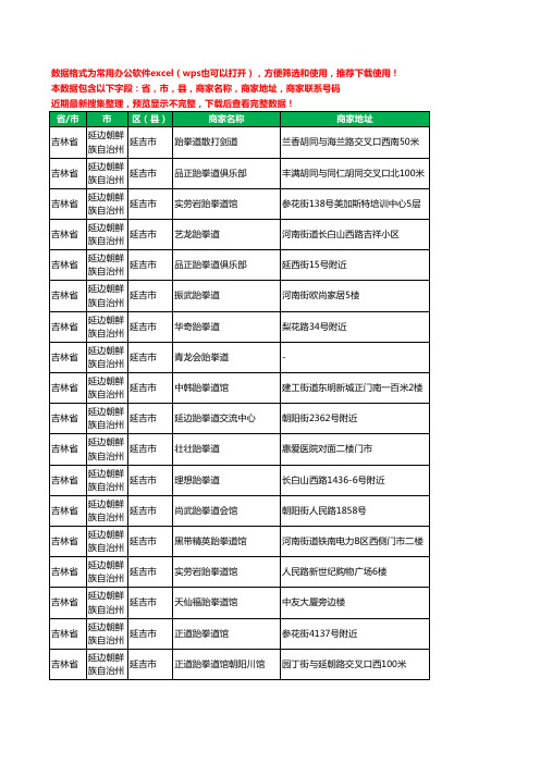 2020新版吉林省延边朝鲜族自治州延吉市跆拳道工商企业公司商家名录名单联系电话号码地址大全29家