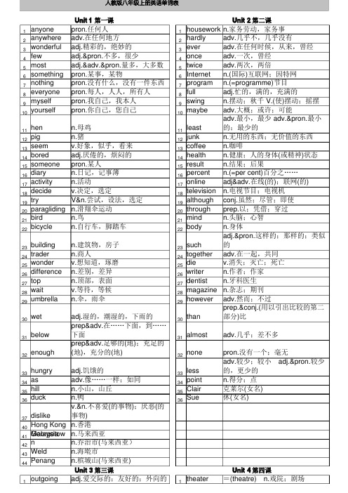 人教版八年级上册英语单词表