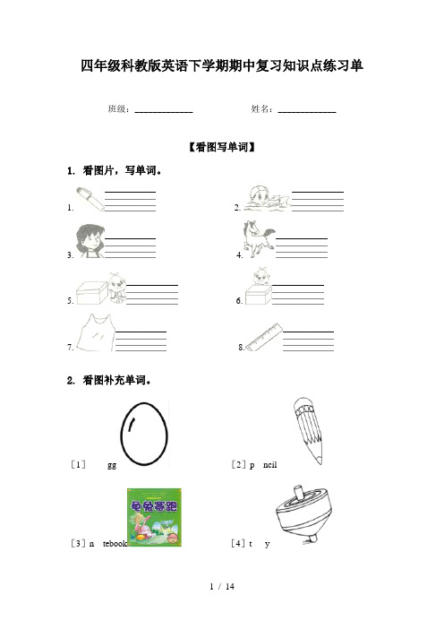 四年级科教版英语下学期期中复习知识点练习单