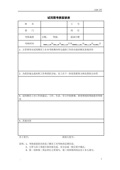 试用期考核面谈表