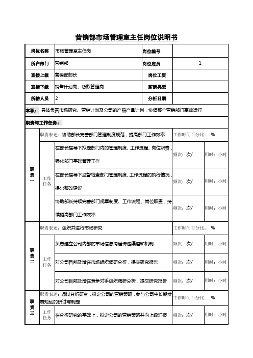 营销部市场管理室主任岗位说明书