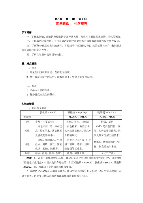 最新初中化学-九年级化学常见的盐和化学肥料 精品