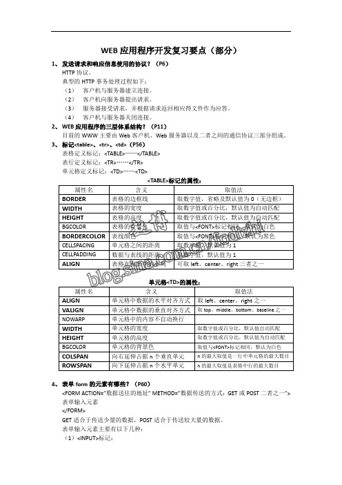 WEB应用程序开发复习要点(部分)