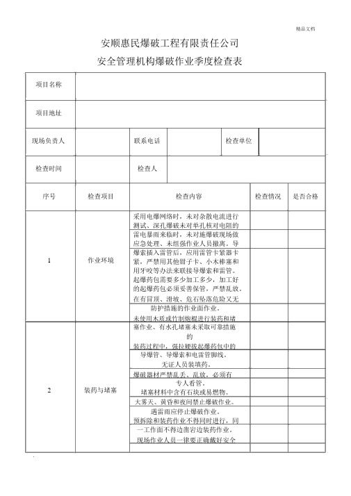 爆破作业现场安全检查表