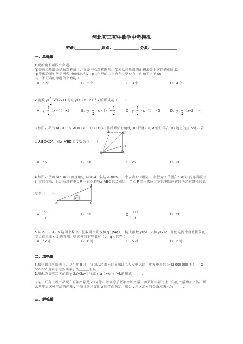 河北初三初中数学中考模拟带答案解析
