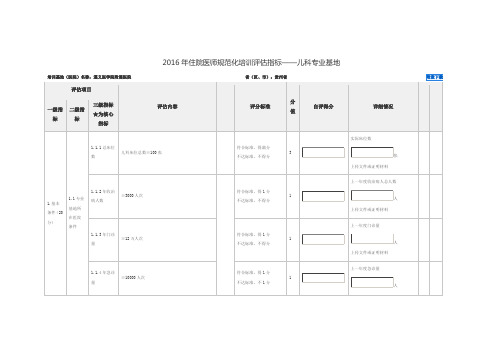 儿科专业基地评估指标