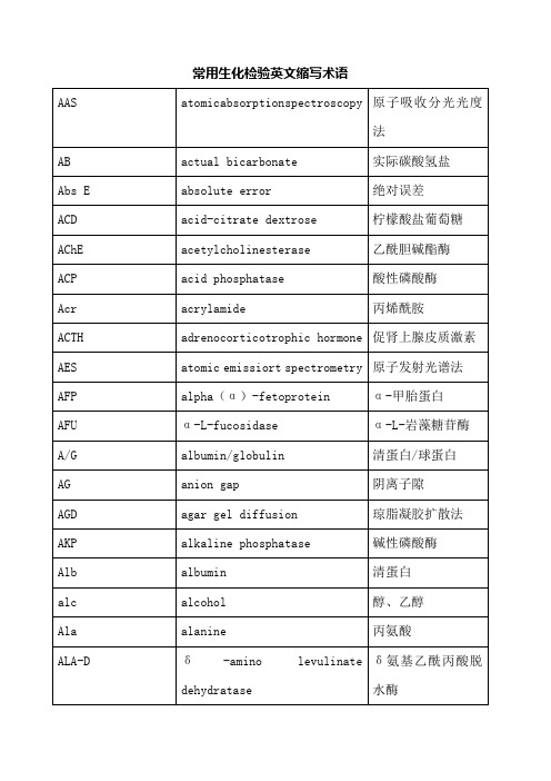 常用生化检验英文缩写术语