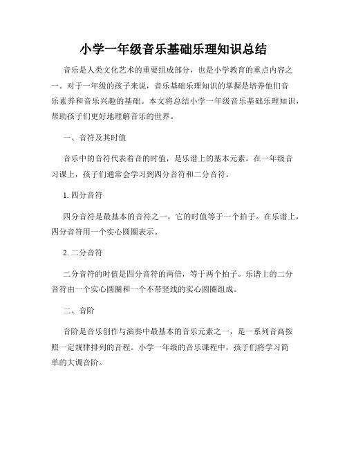 小学一年级音乐基础乐理知识总结