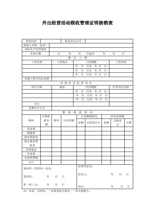 外出经营审批核销表