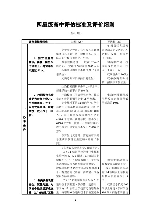 四星级高中评估标准及评价细则