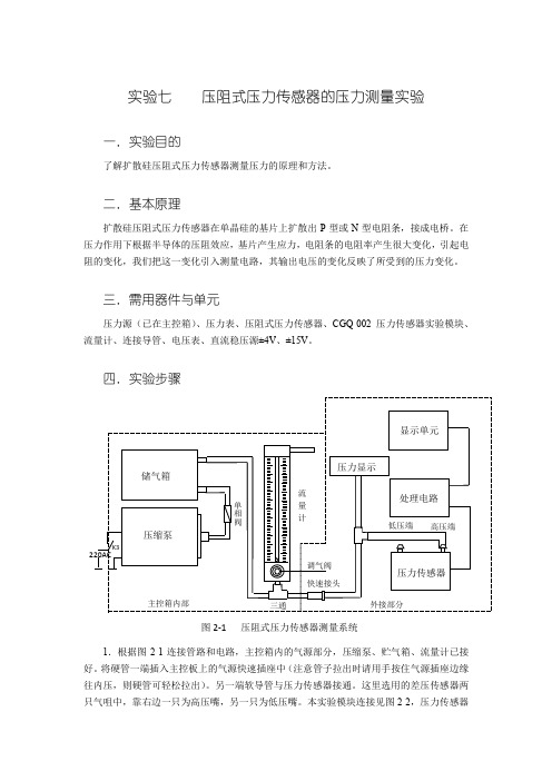 实验七  压阻式压力传感器的压力测量实验