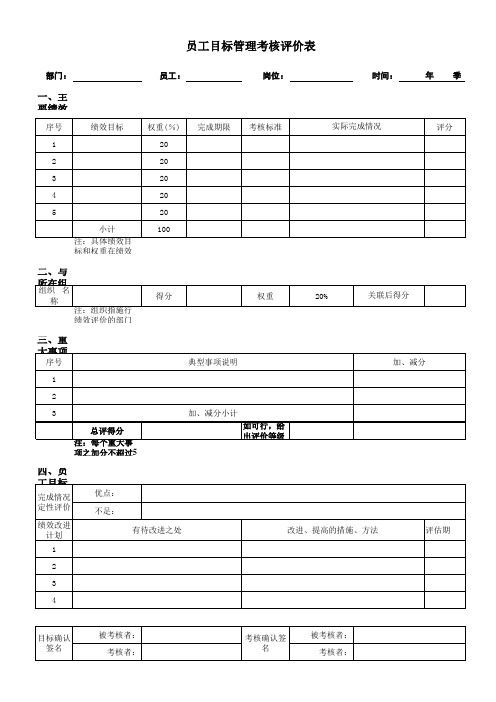 员工目标管理考核表-模板