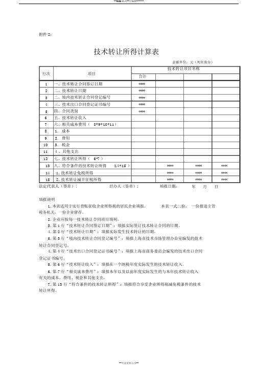 技术转让所得计算表