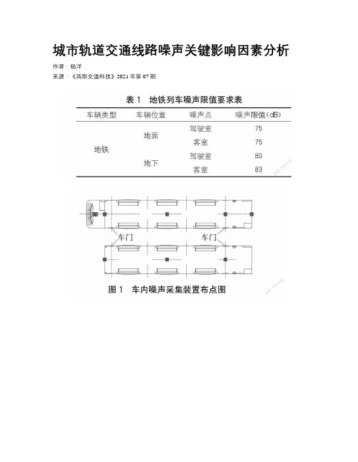 城市轨道交通线路噪声关键影响因素分析