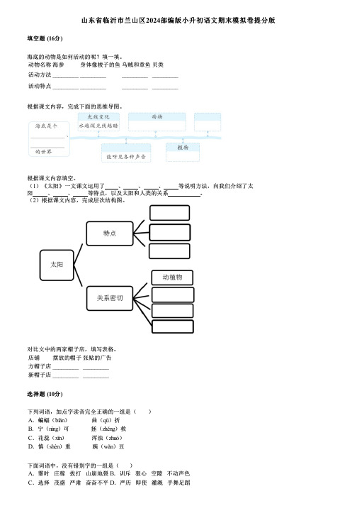 山东省临沂市兰山区2024部编版小升初语文期末模拟卷提分版