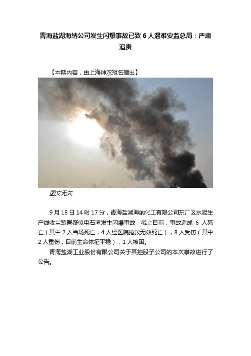 青海盐湖海纳公司发生闪爆事故已致6人遇难安监总局：严肃追责