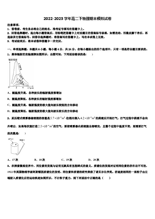 上海复旦附中2022-2023学年高二物理第二学期期末复习检测试题含解析