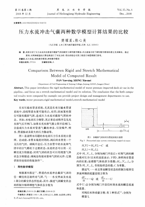 压力水流冲击气囊两种数学模型计算结果的比较