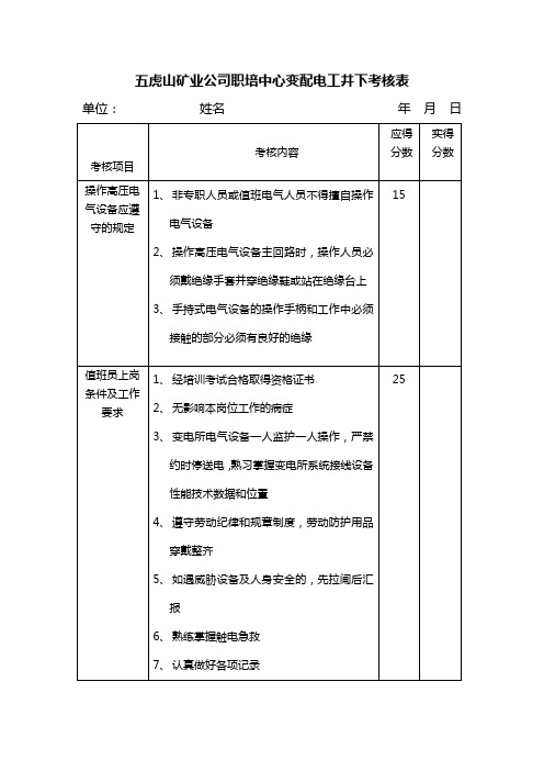 变配电工考核表