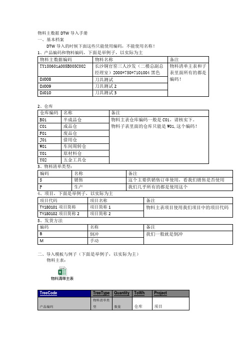 01物料清单DTW导入手册2018年7月9日