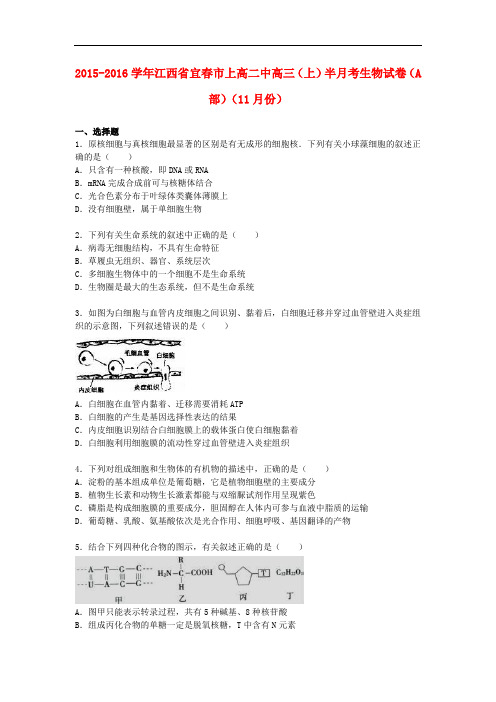 江西省宜市上高二中高三生物上学期11月月考试卷(A部,含解析)