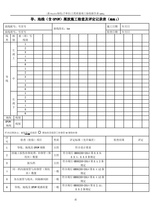 01-导、地线(含OPGW)展放施工检查及评定记录表-线线1