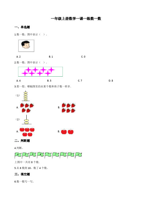 一年级上册数学一课一练-1.1数一数 人教新课(2020秋)(含答案)