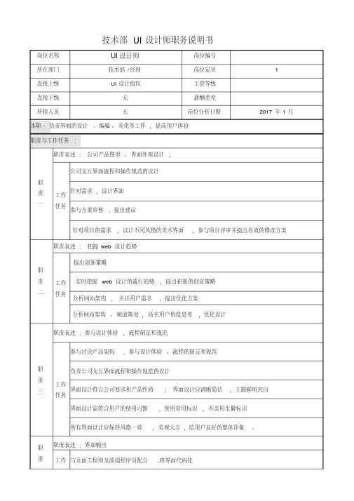 技术部UI设计师岗位职务说明书