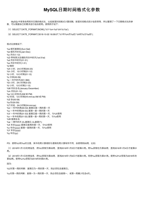 MySQL日期时间格式化参数