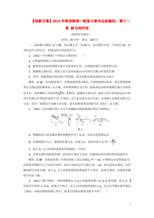 【创新方案】2014年高考物理一轮复习 第十二章 波与相对论章末达标验收 新人教版