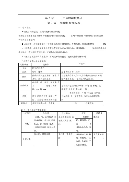 沪科版生命科学高一上3-2《细胞核和细胞器》导学案