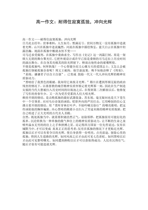 高一作文:耐得住寂寞孤独,冲向光辉