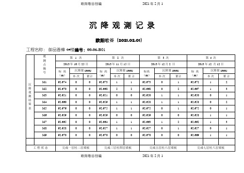 沉降观测记录表格之欧阳歌谷创编