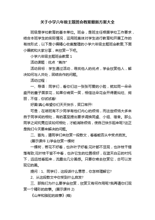 关于小学六年级主题班会教案最新方案大全