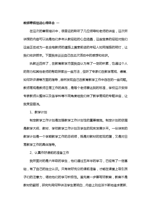 2020教师寒假培训心得体会5篇