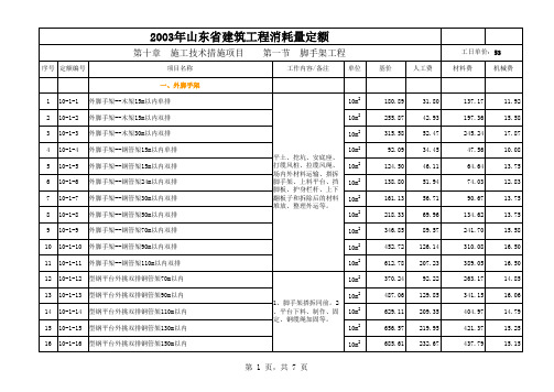 山东建筑工程2011价目表下