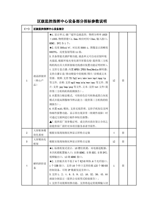 区级监控指挥中心设备部分招标参数说明