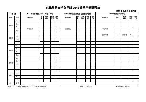 东北师范大学文学院秋季学期课程表  NENU.doc