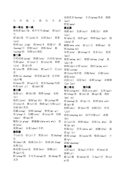 人教八级上册语文生字表