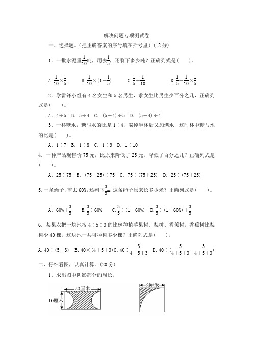 六年级数学上册  【精品】期末专项测试卷-解决问题  (含答案)(北师大版)