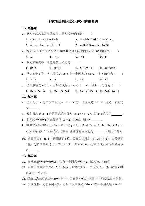 湘教版数学七年级下册_《多项式的因式分解》提高训练