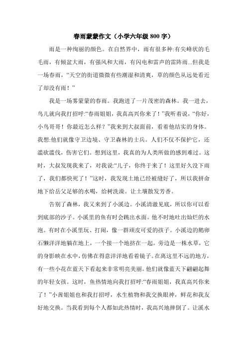 春雨蒙蒙作文(小学六年级800字).doc