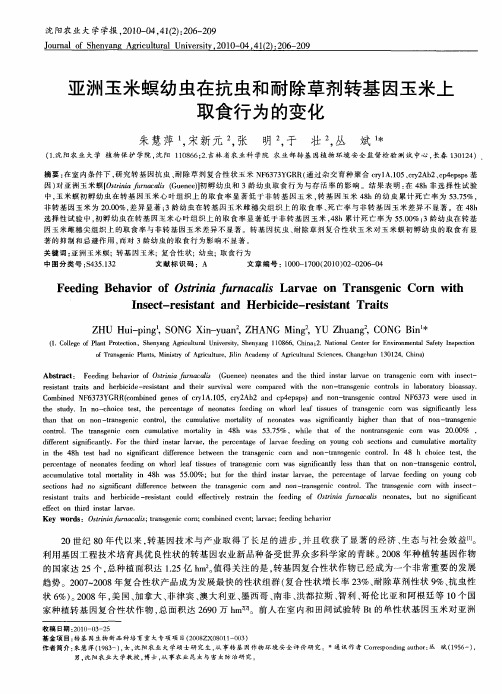 亚洲玉米螟幼虫在抗虫和耐除草剂转基因玉米上取食行为的变化