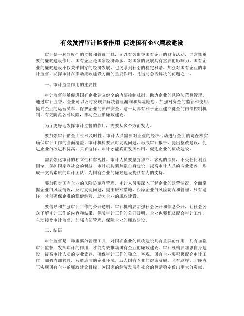 有效发挥审计监督作用 促进国有企业廉政建设