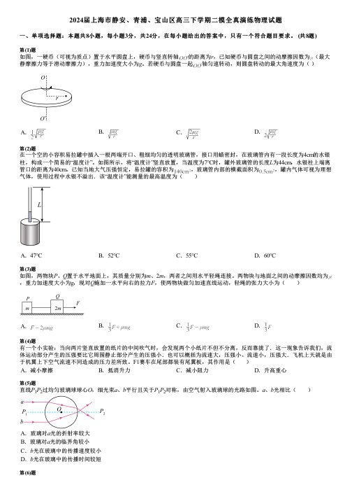 2024届上海市静安、青浦、宝山区高三下学期二模全真演练物理试题