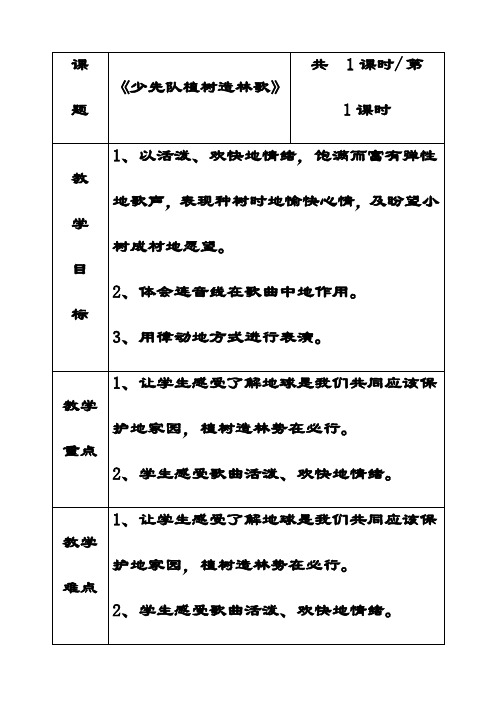 最新苏教版四年级音乐下册3少先队员植树歌优质教案