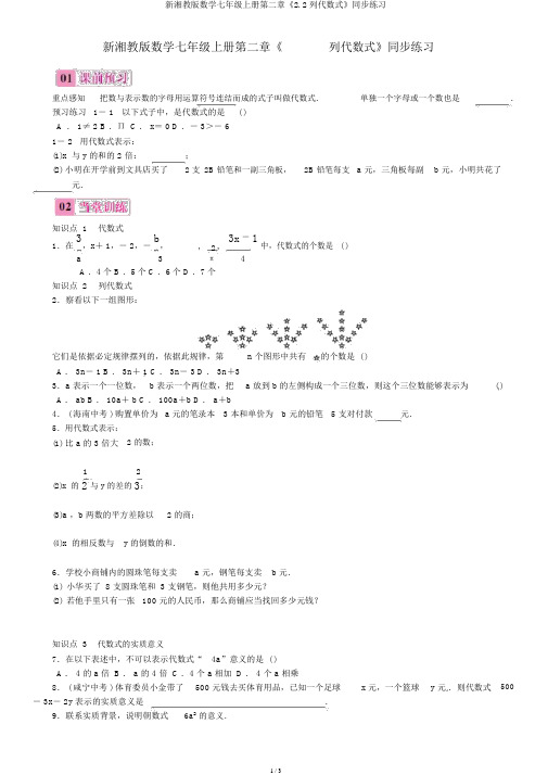 新湘教版数学七年级上册第二章《2.2列代数式》同步练习