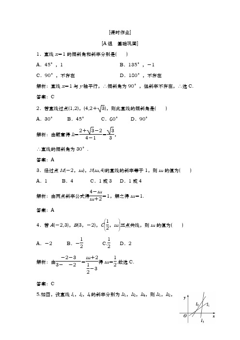 人教A版必修二 3.1.1 直线的倾斜角与斜率 作业