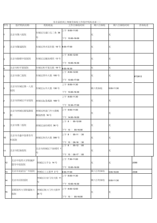 北京驾照体检医院名单表