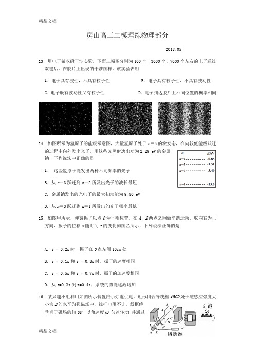 最新房山高三物理二模试题及答案资料